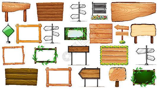 各种类型的标志旗帜一套夹子艺术木头团体指示牌收藏绘画广告牌空白框架图片