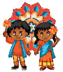 有曼陀罗背景的印度男孩和女孩男人传统圆圈国家派对瑜伽庆典男性男生宗教图片