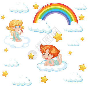 一套有彩虹和星星图案的可爱天使图片