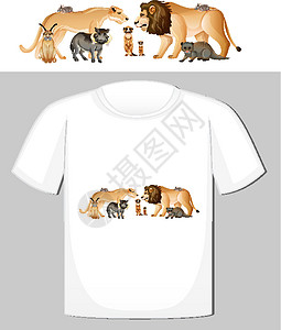 恤的野生动物组设计生物狮子卡通片哺乳动物国王衬衫荒野标识孩子们老鼠图片