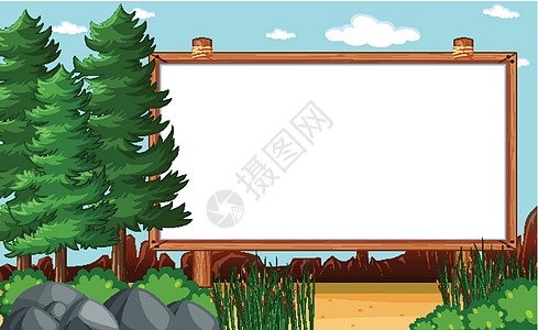 自然公园场景中的空白木框剪贴风景石头森林岩石横幅木板艺术品框架沼泽图片