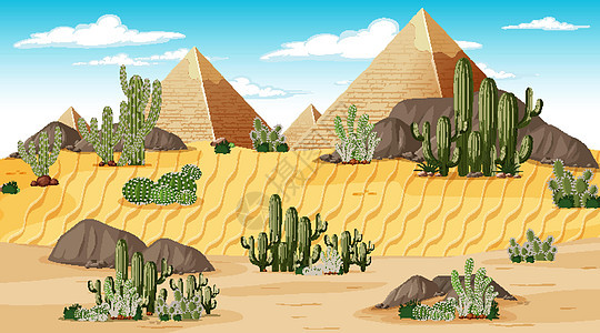 Giz 金字塔在白天的沙漠森林景观图片