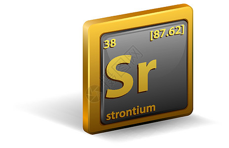 锶化学元素 具有原子序数和原子质量的化学符号插图空白学习黄色科学知识化学品物理数字意义图片