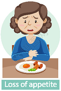 具有食欲不振症状的卡通人物卫生食物药品教育疾病艺术学习疼痛损失女士图片
