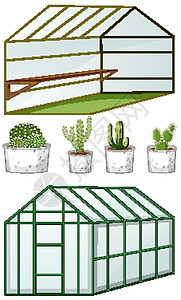 空温室的封闭和开放视野 盆栽有许多植物空白架子农场玻璃卡通片场景农业温室收藏乡村图片