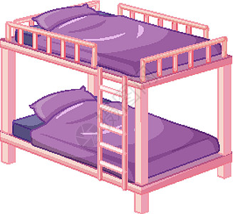 孤立在白色背景上的紫色粉红色双层床图片