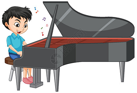 一个男孩在白色背景上弹钢琴的性格图片