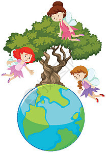 大世界和三位仙女在大树上飞来飞去图片