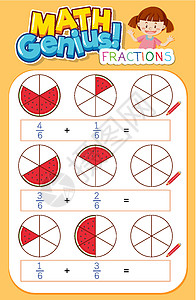 数学天才女孩和分数字符的工作表设计图片