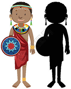 一组非洲部落人物及其剪影男性文化阴影衣服女孩插图村庄女性黑暗黑色图片
