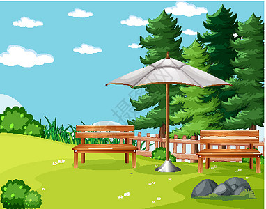 自然公园野餐空场景松树天空花园风景绘画环境天气艺术石头插图图片