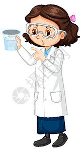 可爱的女孩卡通人物穿着科学实验室 coa女性衣服幼儿园风俗男性行动艺术化学学习实验图片