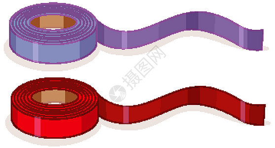 白色背景上隔离的紫色和红色胶带或丝带卷图片