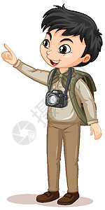 一个穿着露营装的男孩的卡通人物探险家背包孩子们幼儿园夹子活动教育少年学校旅行图片