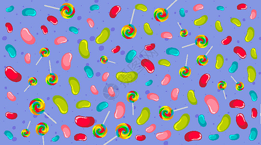 软心豆粒糖和棒棒糖的无缝背景图案食物小吃绘画包装艺术团体插图糖果卡通片夹子图片