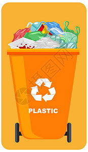 橙色背景上带有回收符号的橙色回收站图片