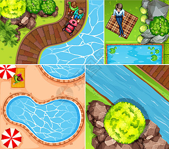 空中泳池与河景组合图片