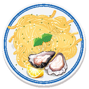 平台上食物的鸟瞰图艺术卡通片贝类海鲜绘画牡蛎夹子插图盘子图片