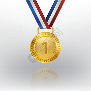 逼真的 3d 冠军金牌与红丝带矢量它制作图案丝带勋章红色荣誉优胜者图片