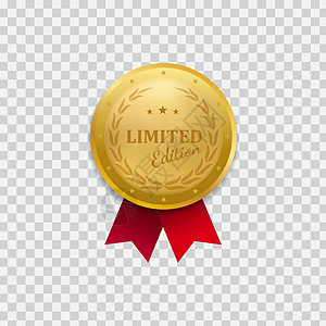 金牌徽章与红丝带矢量图奖章丝带金子荣誉成功插图金属花环质量冠军图片