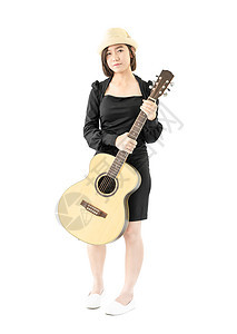 女人手里握着吉他吉他吉他民歌白色成人工作室吉他手乐器女性原声女孩音乐家女士图片