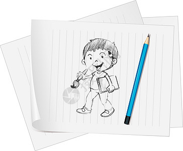 一个男孩在纸上的素描染色灰色男生黑与白铅笔青年孩子绘画涂鸦男性图片