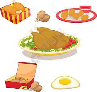 油炸小酥肉鸡活力脂肪午餐营养饮食食物油炸插图鸡腿掘金插画