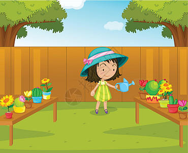 供水花园卡通片裙子活动女孩后院帽子植物栅栏收藏图片
