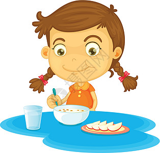 它制作图案的儿童桌子女孩小孩儿食物玻璃孩子们卡通片勺子插图微笑图片