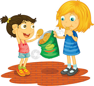共享分享孩子们小吃好朋友筹码友谊卡通片土豆女性朋友金发女郎图片