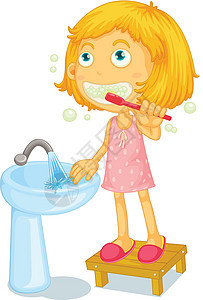 刷牙女性盆地卡通片牙膏肥皂凳子洗涤气泡金发女郎卫生图片