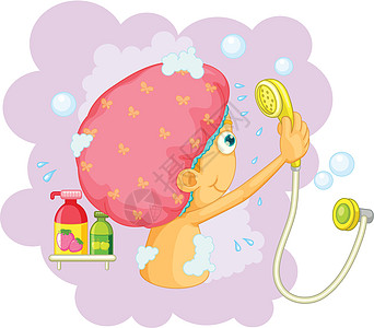 它制作图案的儿童插图紫色洗澡洗涤卡通片护发素淋浴金发女郎气泡洗发水图片