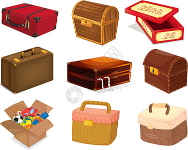 袋子和盒子插图手提箱长方形正方形红色钥匙小丑皮革珠宝宝藏图片