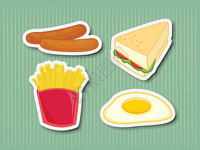 快餐贴纸剪贴油炸餐厅香肠卡通片美食团体阳面食物面包图片
