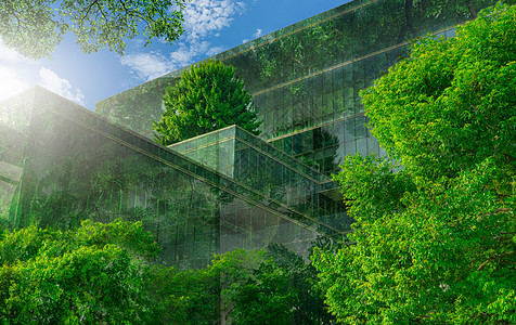 现代城市中带有垂直花园的环保建筑 可持续玻璃建筑上的绿树森林 垂直花园节能建筑 绿色环境办公楼天空生态公寓商业活力空气二氧化碳金图片