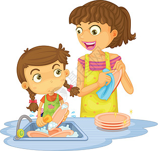 一个女孩洗盘子泡沫女孩母亲菜肴情感肥皂女性洗涤餐具关爱图片