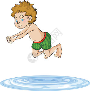 一个男孩潜入水中运动卡通片游泳池沐浴者水池男性泳装男人飞跃跳跃图片