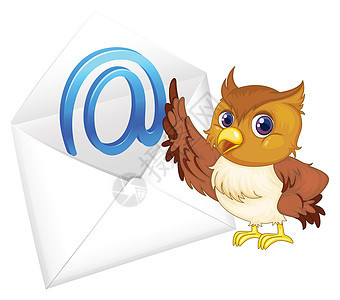 带邮件信封的猫头鹰口袋帮助草图材料电子邮件空格处卡通片动物技术消息图片