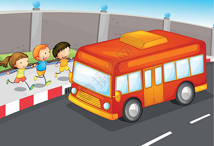 儿童与公共汽车绿色男性车辆蓝色运输女孩男人天空旅行灰色图片