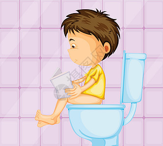 坐在商品上的男孩卡通片洗手间马桶男生阅读卫生间便便男人乐趣厕所图片