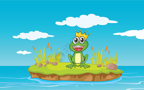 一只青蛙和一只水生物芦苇眼睛池塘动物场景海洋蓝色岩石植物群图片