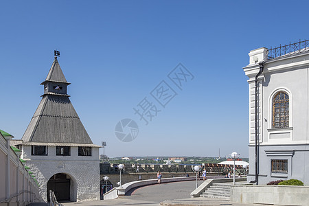古老的历史塔台和喀山克里姆林宫墙的景象城市据点地标堡垒反抗旅游天空旅行纪念碑历史性图片