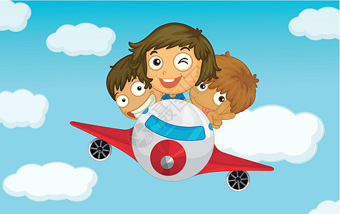 孩子们的计划场景航班女孩乐趣插图男性天空旅行享受男生图片