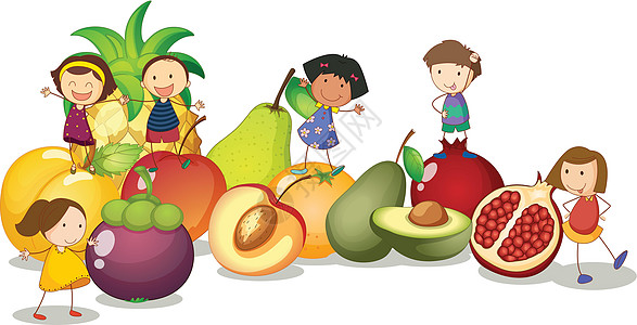 孩子和水果石榴游戏队友草图女士食品菠萝绘画食物男性图片