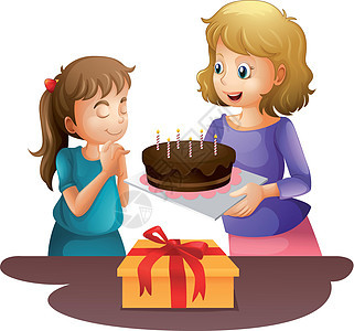 一个母亲和一个女儿女孩孩子巧克力可可礼物派对丝带盒子蛋糕女士图片