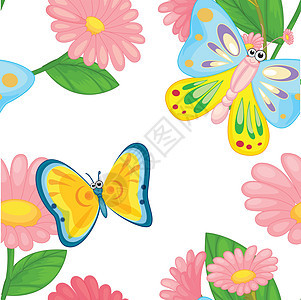 鲜花和蝴蝶墙纸树叶艺术品艺术粉色绿色动物卡通片植物群昆虫图片