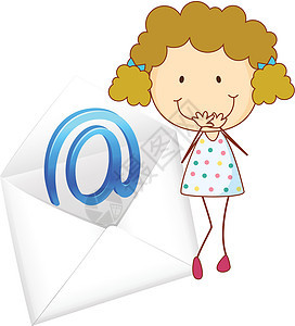 一个有邮件信封的女孩讲话空格处草图发件金色沟通电子邮件头发女士卡通片图片