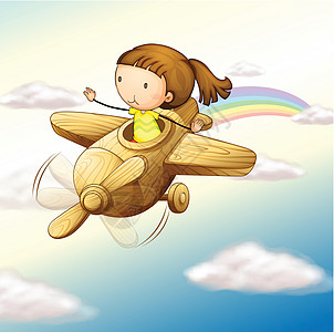 飞机和女孩运输彩虹轮子材料蓝色草图扇子车辆女性木头图片