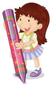 一个拿着铅笔的女孩学生孩子们星星瞳孔橡皮学校草图卡通片长发教育图片