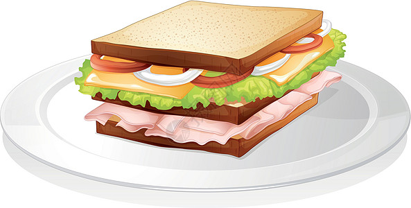 面包三明治飞碟小吃草图食品剪贴营养火腿蔬菜盘子用餐图片